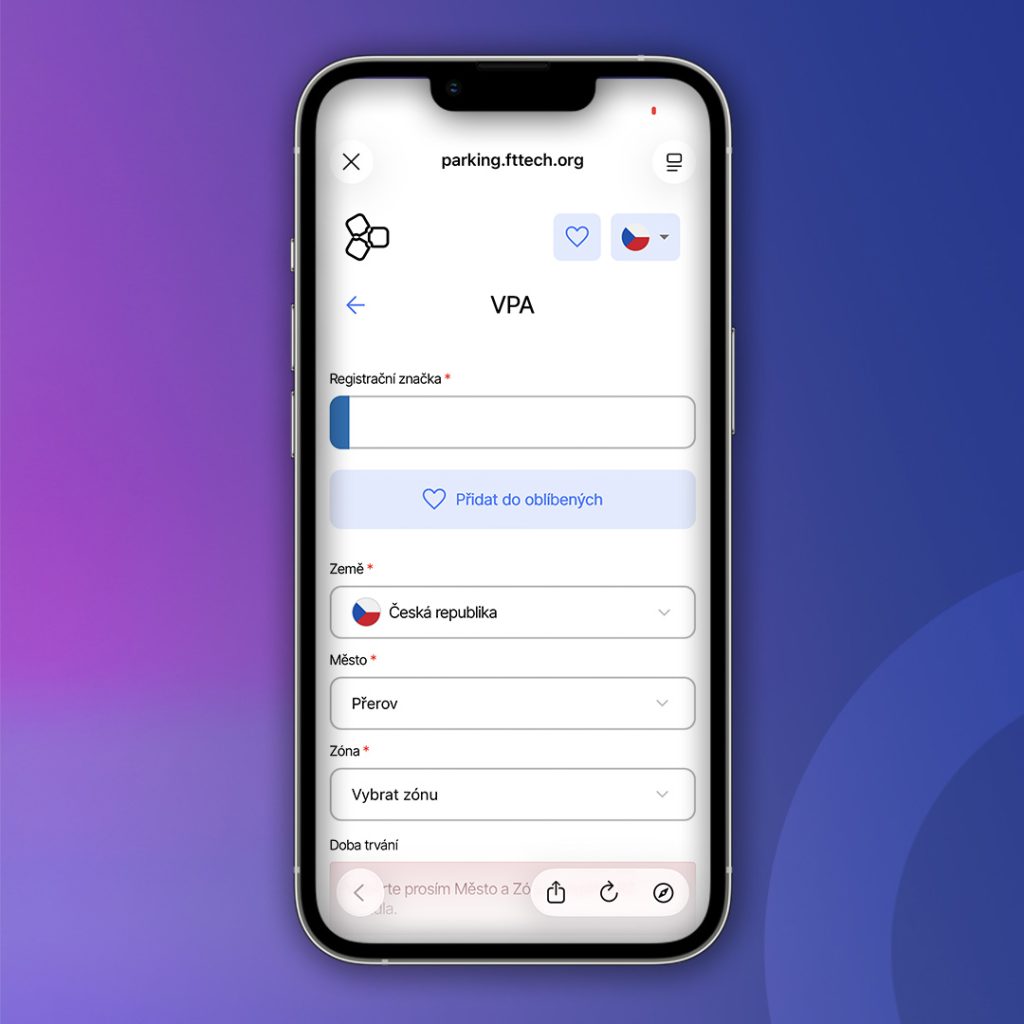 parkování v aplikaci